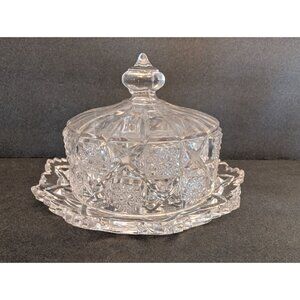 Vintage Westmoreland Clear Pressed Glass Butter Dish W Dome Lid Scalloped Plate